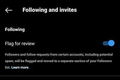 نمایش گزینه Flag for Review (پرچم گذاری) برای فعال یا غیر فعال کردن